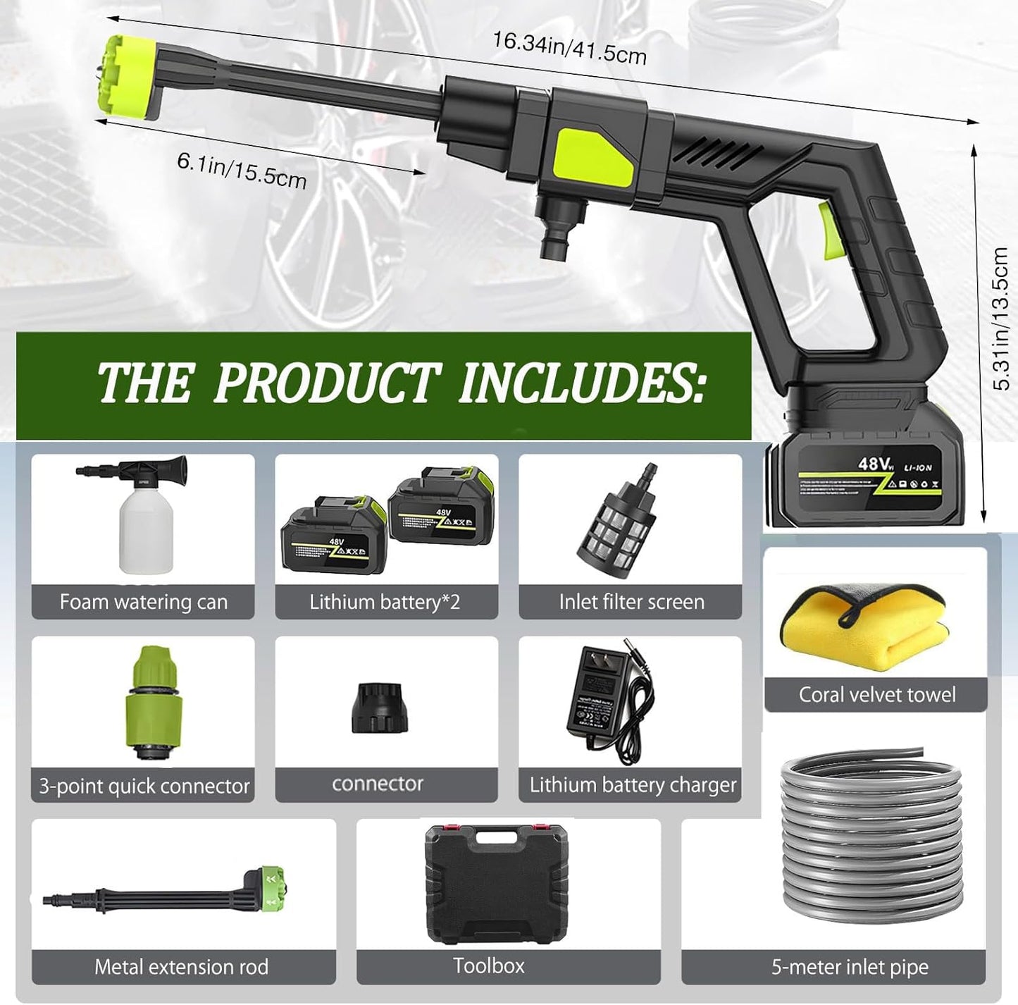 Cordless Pressure Washer with 2 Batteries & 6-in-1 Nozzle