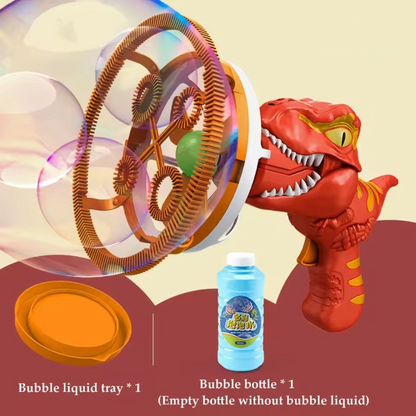 Dinosaur bubble gun with personalized bubbles