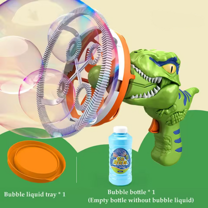 Dinosaur bubble gun with personalized bubbles